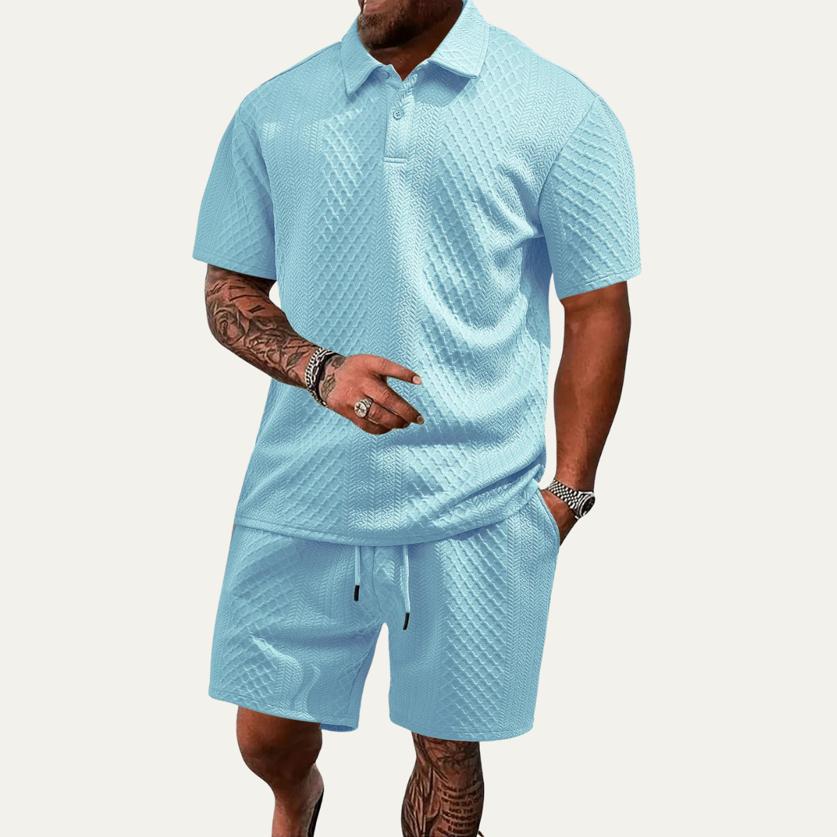 Men's Summer Polo Shorts Set Lightweight Beachwear