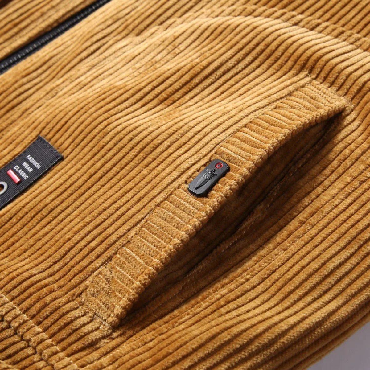 Men's Corduroy Jacket Fleece Lined Fur Collar Zip Up Coat