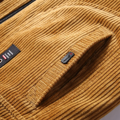 Men's Corduroy Jacket Fleece Lined Fur Collar Zip Up Coat