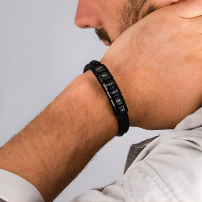 Men's Engraved Bead Bracelet Black