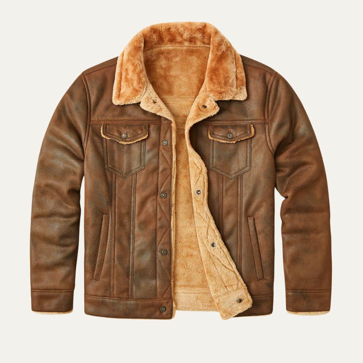 Men's Suede Leather Jacket Fleece Lined