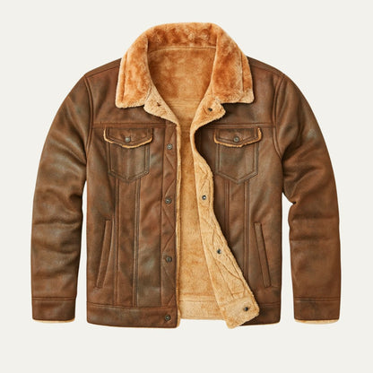 Men's Suede Leather Jacket Fleece Lined