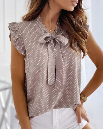 Women's Ruffle Blouse Sleeveless Bow Detail