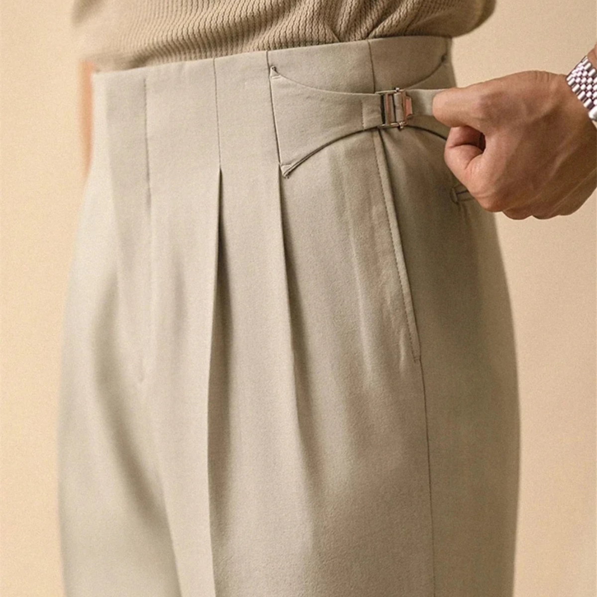 Men's High Waist Straight Leg Business Trousers