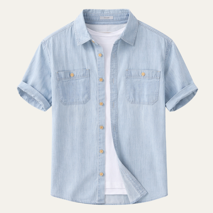 Men's Denim Cotton Casual Shirt Blue - VibreMode