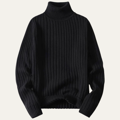 Men's Wool Turtleneck Sweater Ribbed Knit - VibreMode
