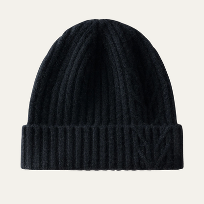 Men's Cashmere Beanie Ribbed Knit Navy Blue