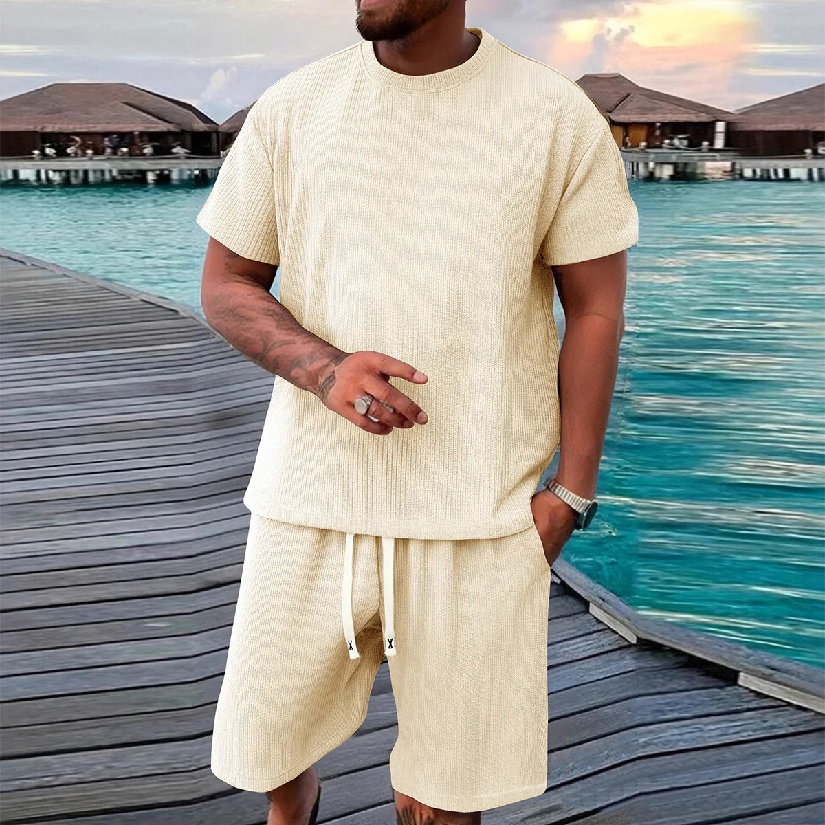 Men's Summer Jacquard T Shirt And Shorts Set