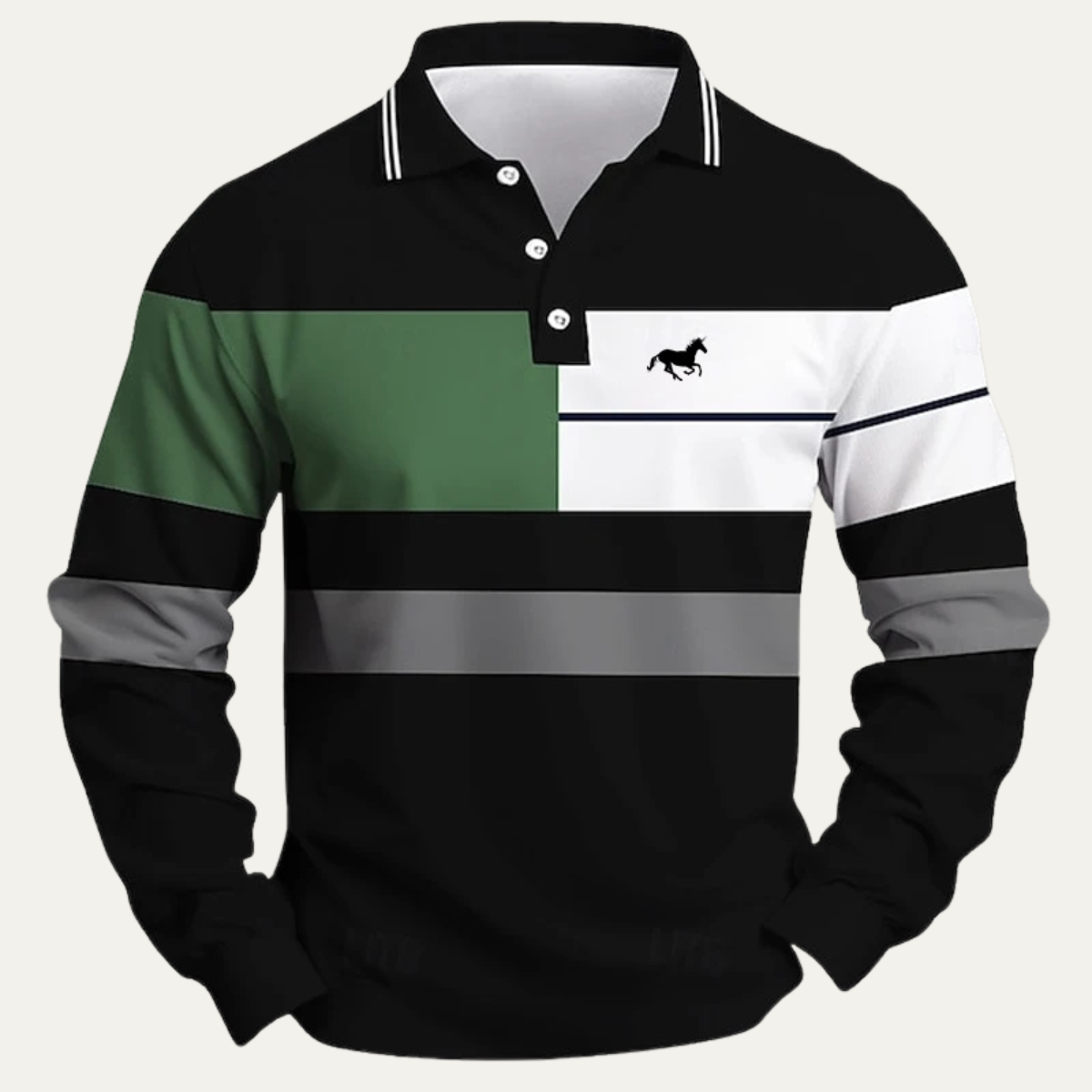 Men's Color Block Striped Long Sleeve Polo Shirt - VibreMode