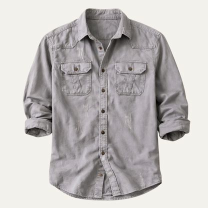 Men's Casual Denim Shirt Double Pockets - VibreMode