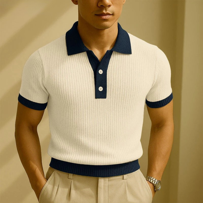 Men's Patchwork Knit Polo Shirt
