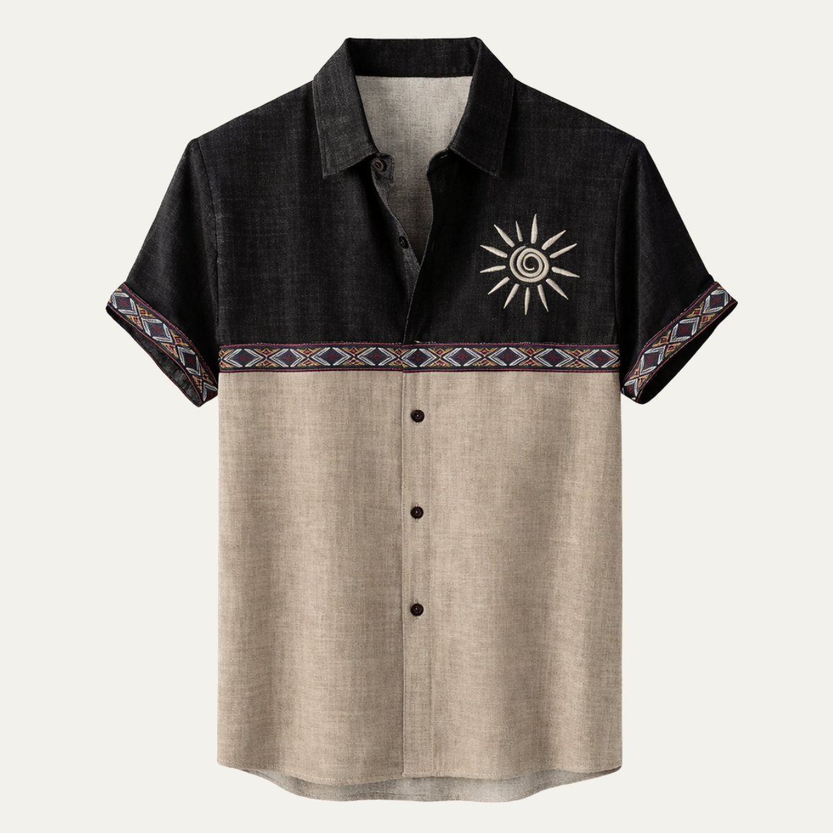 Men's Linen Button Down Shirt Patchwork Style - VibreMode