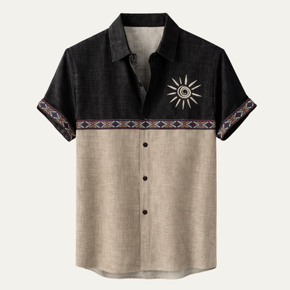 Men's Linen Button Down Shirt Patchwork Style - VibreMode