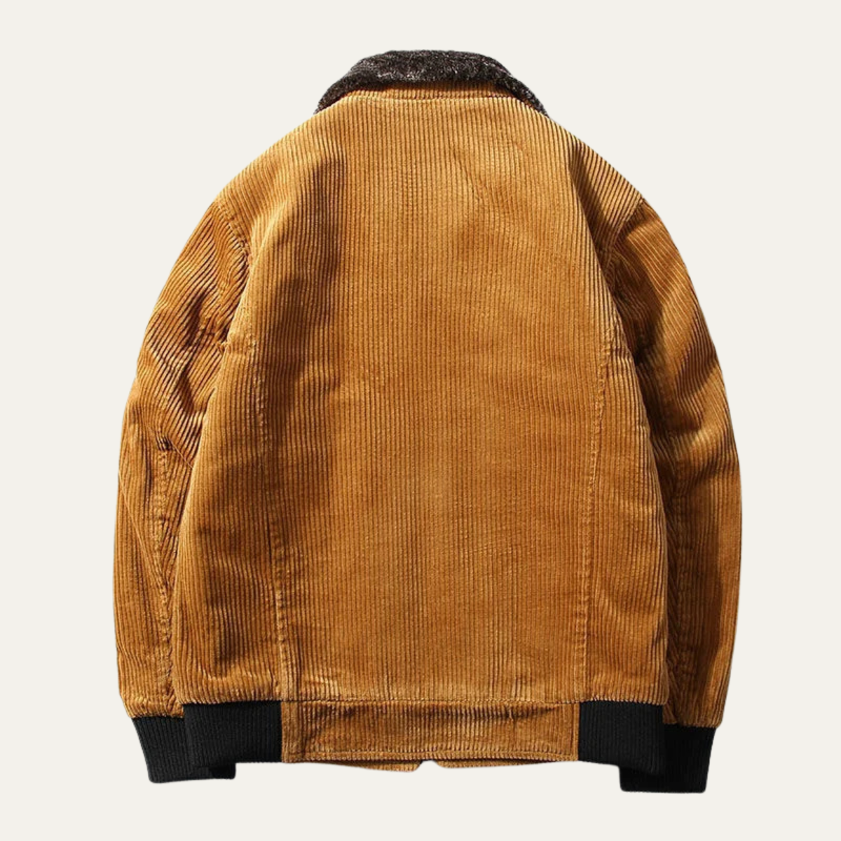 Men's Corduroy Jacket Fleece Lined Fur Collar Zip Up Coat