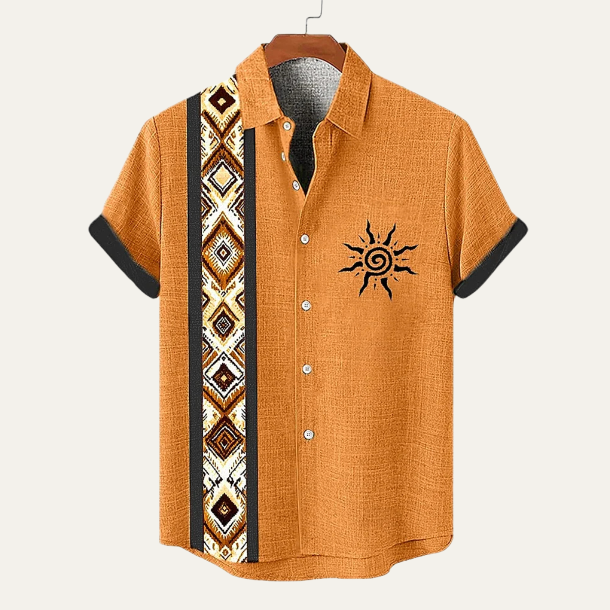 Men's Linen Button Down Shirt Patchwork Vintage Style