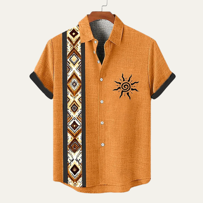 Men's Linen Button Down Shirt Patchwork Vintage Style