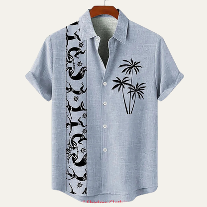 Men's Linen Button Down Shirt Patchwork Vintage Style