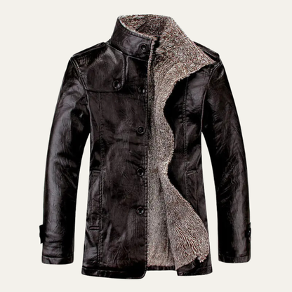 Men's Leather Jacket Fleece Lined Winter Coat