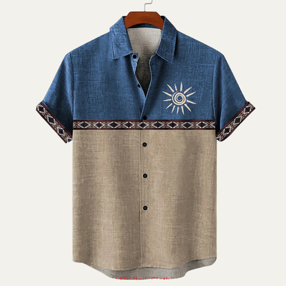 Men's Linen Button Down Shirt Patchwork Vintage Style