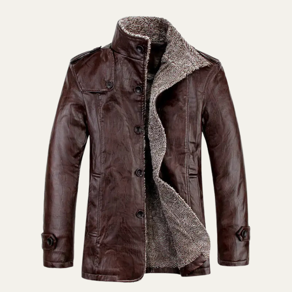 Men's Leather Jacket Fleece Lined Winter Coat