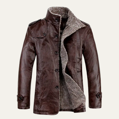Men's Leather Jacket Fleece Lined Winter Coat