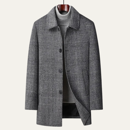 Men's Plaid Wool Coat Warm Elegant