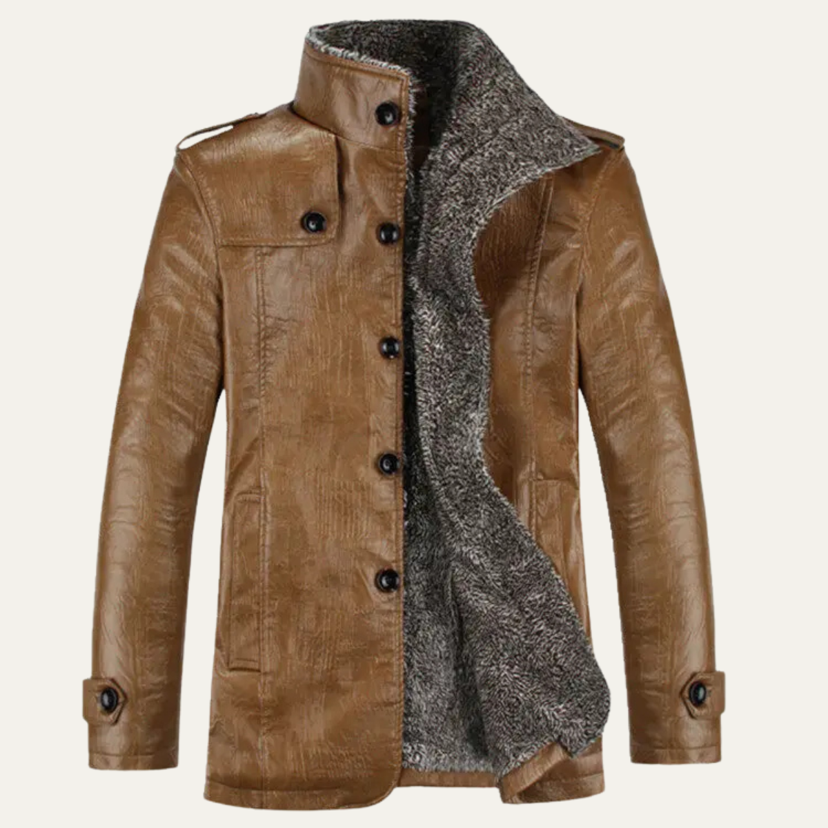 Men's Leather Jacket Fleece Lined Winter Coat - VibreMode