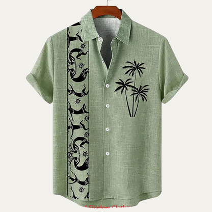 Men's Linen Button Down Shirt Patchwork Vintage Style