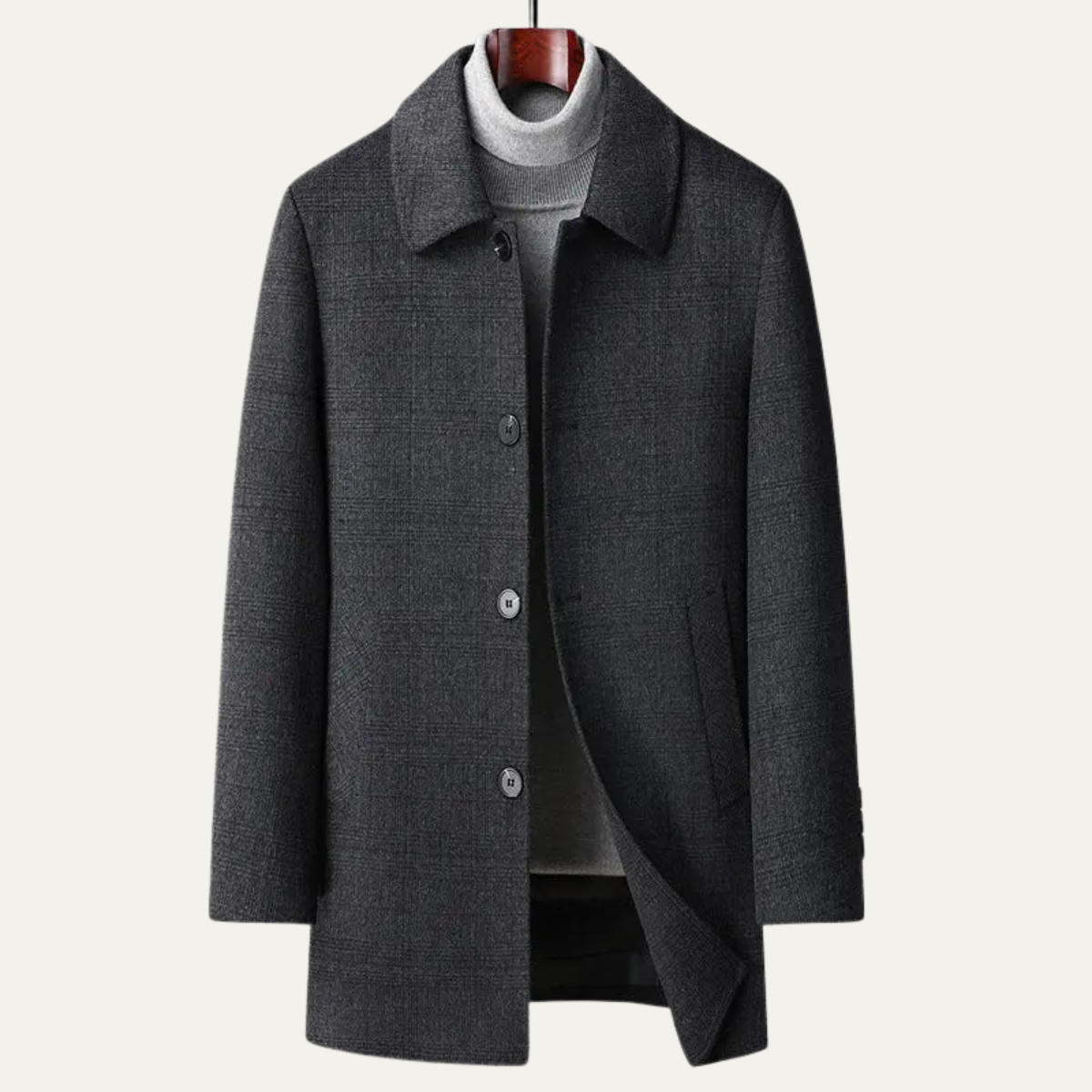 Men's Plaid Wool Coat Warm Elegant