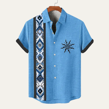 Men's Linen Button Down Shirt Patchwork Vintage Style