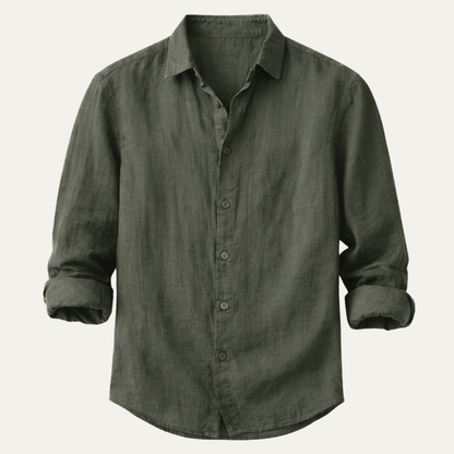 Men's Linen Blend Button Down Shirt Lightweight Beige - VibreMode