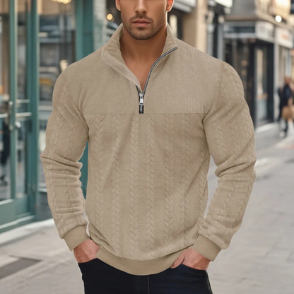Men's Knitted Jacquard Sweater Stand Up Collar Casual