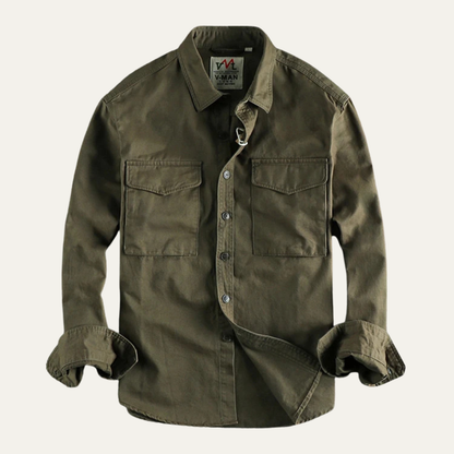 Men's Canvas Cargo Shirt Jacket Vintage Style