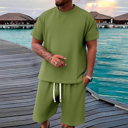 Men's Summer Jacquard T Shirt And Shorts Set