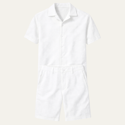 Men's Summer Button Up Shirt Shorts Set - VibreMode