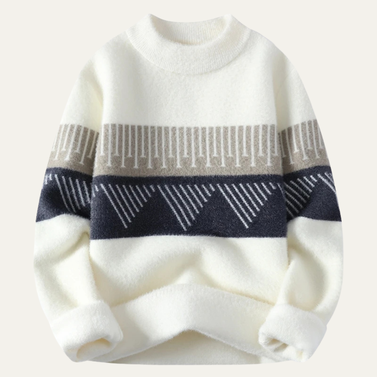Men's Patterned Sweater Warm White - VibreMode