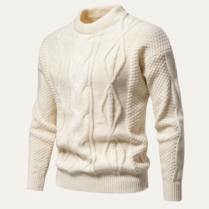 Men's Cable Knit Sweater Round Neck Winter Casual