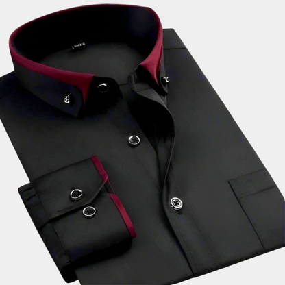 Men's Long Sleeve Button Front Shirt Contrast Collar