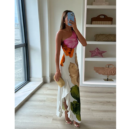 Women's Floral One Shoulder Maxi Dress