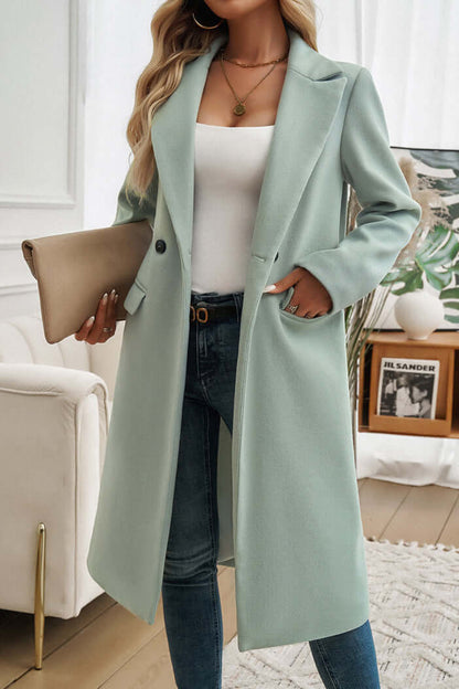 Women's Double Breasted Long Coat Warm Wool