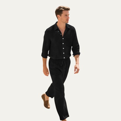 Men's Linen Shirt And Trousers Set Lightweight Beige