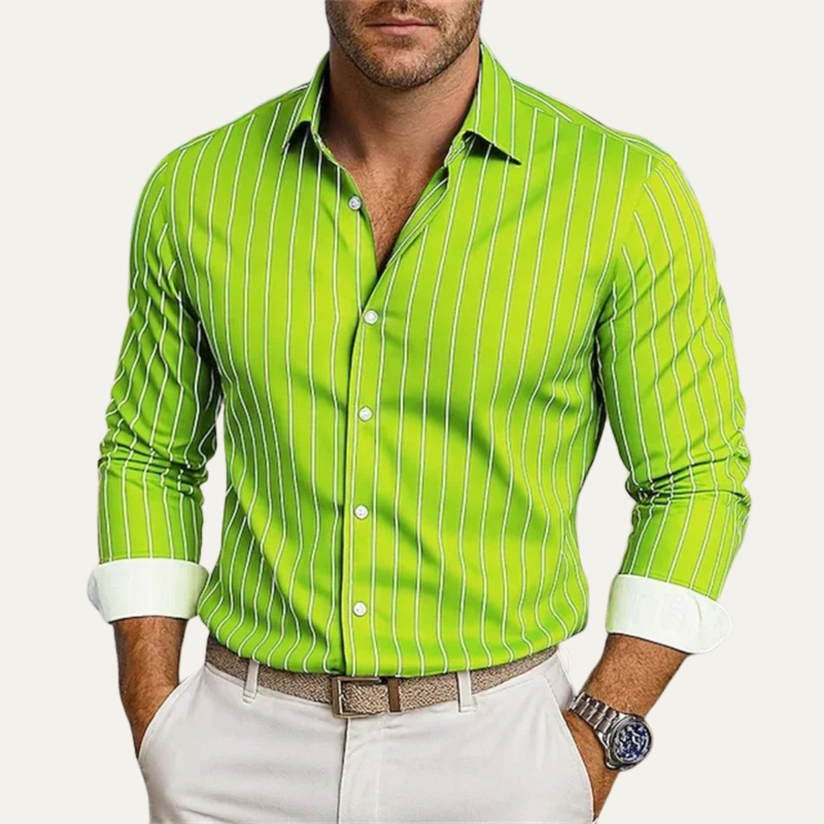 Men's Striped Button Down Dress Shirt