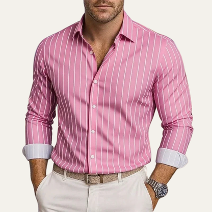 Men's Striped Dress Shirt Button Down Cotton