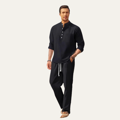 Men's Casual Long Sleeve Shirt And Relaxed Trousers Lightweight