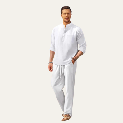Men's Casual Long Sleeve Shirt And Relaxed Trousers Lightweight