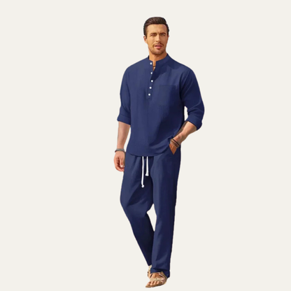 Men's Casual Long Sleeve Shirt And Relaxed Trousers Lightweight