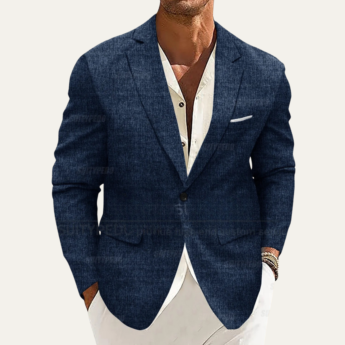 Mandello Men's Linen Blazer Jacket Slim Fit Lightweight