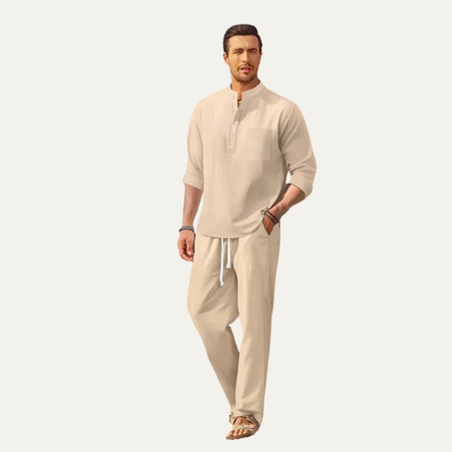 Men's Casual Long Sleeve Shirt And Relaxed Trousers Lightweight