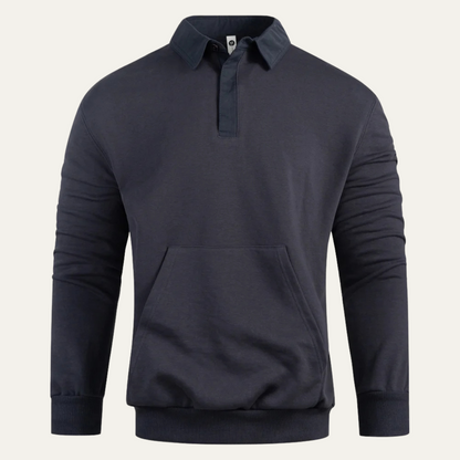 Men's Polo Sweatshirt Cotton Front Pocket