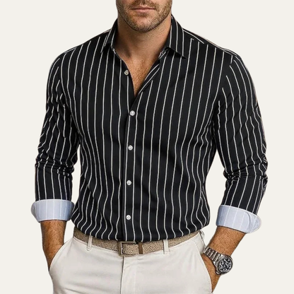 Men's Striped Dress Shirt Button Down Cotton